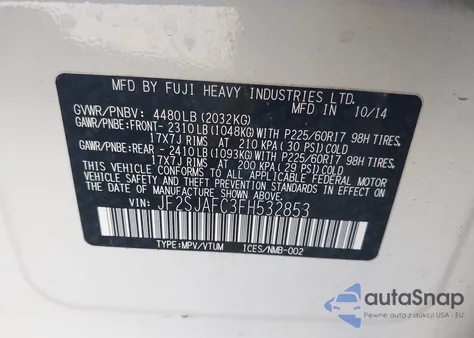 2015 Subaru Forester 2.5I Premium z USA, uszkodzony, nr VIN JF2SJAFC3FH532853